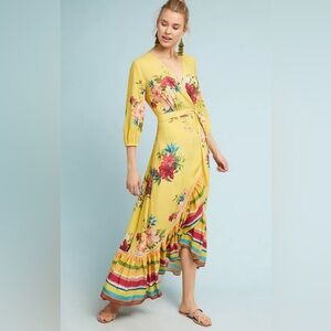 Farm Rio Marketplace Wrap Dress Size S Vibrant Tropical Exotic Colorful Boho